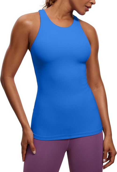 CRZ YOGA High Neck Tank Top for Women - Padded Racerback Yoga Camisole in Butterluxe Fabric