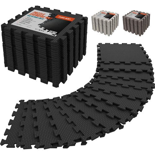 AIRHOP 18 Tiles Gym Floor Mat, EVA Foam Puzzle Gym Mat, High-Density Interlocking Foam Floor Tiles for Home Gym, Play Workout Garage Kitchen Flooring