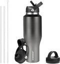 HYDROWION Insulated Water Bottle - 40 oz Stainless Steel Tumbler with Leak-Proof Lid | Keeps Drinks Cold for 48 Hrs, Hot for 24 Hrs - Black & Grey