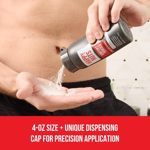 HAPPY NUTS Comfort Powder Deodorant for Men - Anti-Chafing & Odor Control, Aluminum-Free, 4 oz (Original Scent)