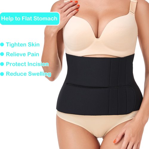 PAZ WEAN Abdominal Tummy Tuck Binder Post Op Belly Band Support Belt after Hysterectomy Surgery Recovery Compression Wrap for Stomach to Protect Incisions for Women Black