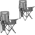 Nazhura Outdoor Camping Chairs - Portable Folding Design with Cooler Pouch & Cup Holder | Grey, 2 Pack