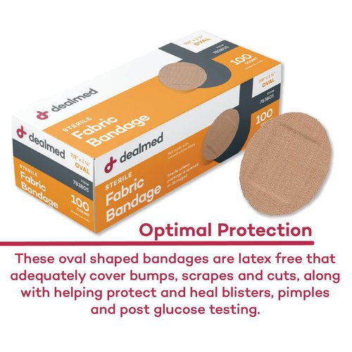Dealmed Flexible Fabric Oval Spot Adhesive Bandages – 100 Count (3 Pack) Non-Stick Pad, Latex Free, Wound Care for First Aid Kit, 7/8" x 1 1/4"