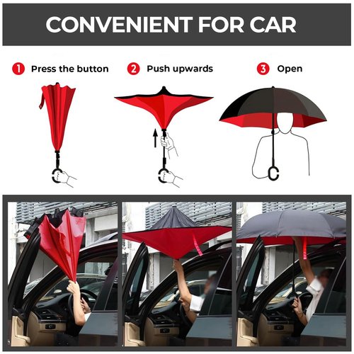LLanxiry Inverted Umbrella, Windproof Reverse Umbrella with C‑Shaped Handle, Self-Standing, Double‑Layer Canopy for Car, Travel & Everyday Use