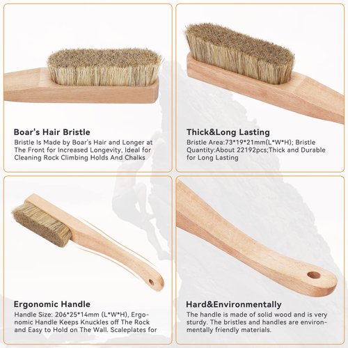 Premium Rock Climbing Brush with Thick Ultra Durable Boar's Hair Bristles, Bouldering brush with strong handle, Uni-sex Boulder Brushes as Rock Climbing Gift for Rock Climbers (CJ-CB2033A + CJCB2045B)
