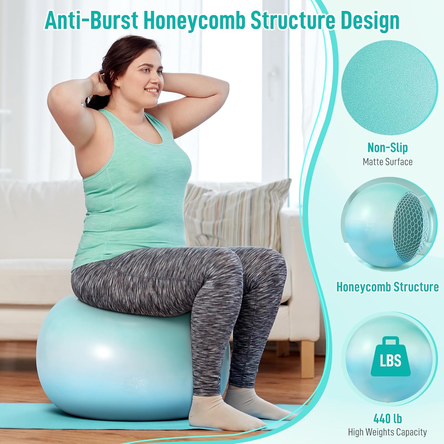 Sportneer Exercise Ball - Extra Thick 25.6'' Yoga Ball with Quick Pump | Anti-Burst & Slip Resistant Fitness Chair for Pregnancy & Therapy