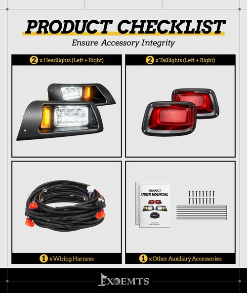 EXOEMTS EZGO TXT LED Headlight & Tail Light Kit for 1996-2013 Gas and Electric Golf Carts, 12V Street Legal LED Light Kit for EZGO TXT, Golf Cart High Brightness Headlight Taillight Combo, Black