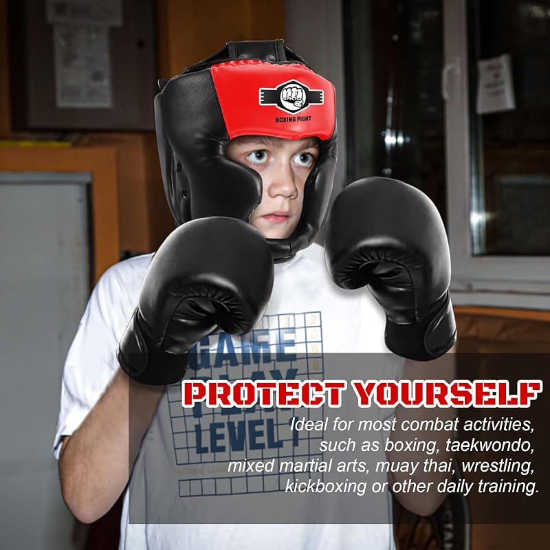 Sparring Head Guard with Gloves - Boxing Headgear for MMA, Kickboxing, Muay Thai & Boxing (Red & Blue, Small-Medium)