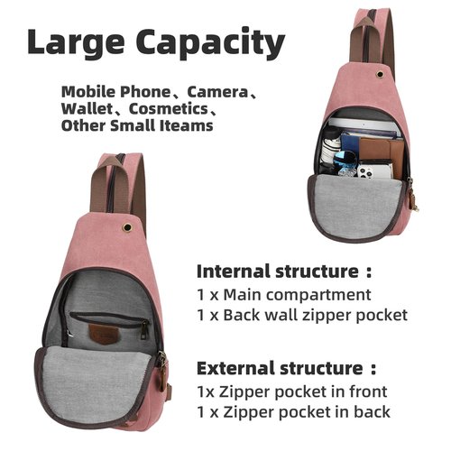 KL928 Canvas Sling Bag Crossbody Backpack Shoulder Casual Rucksack for Men Women,Rust Red