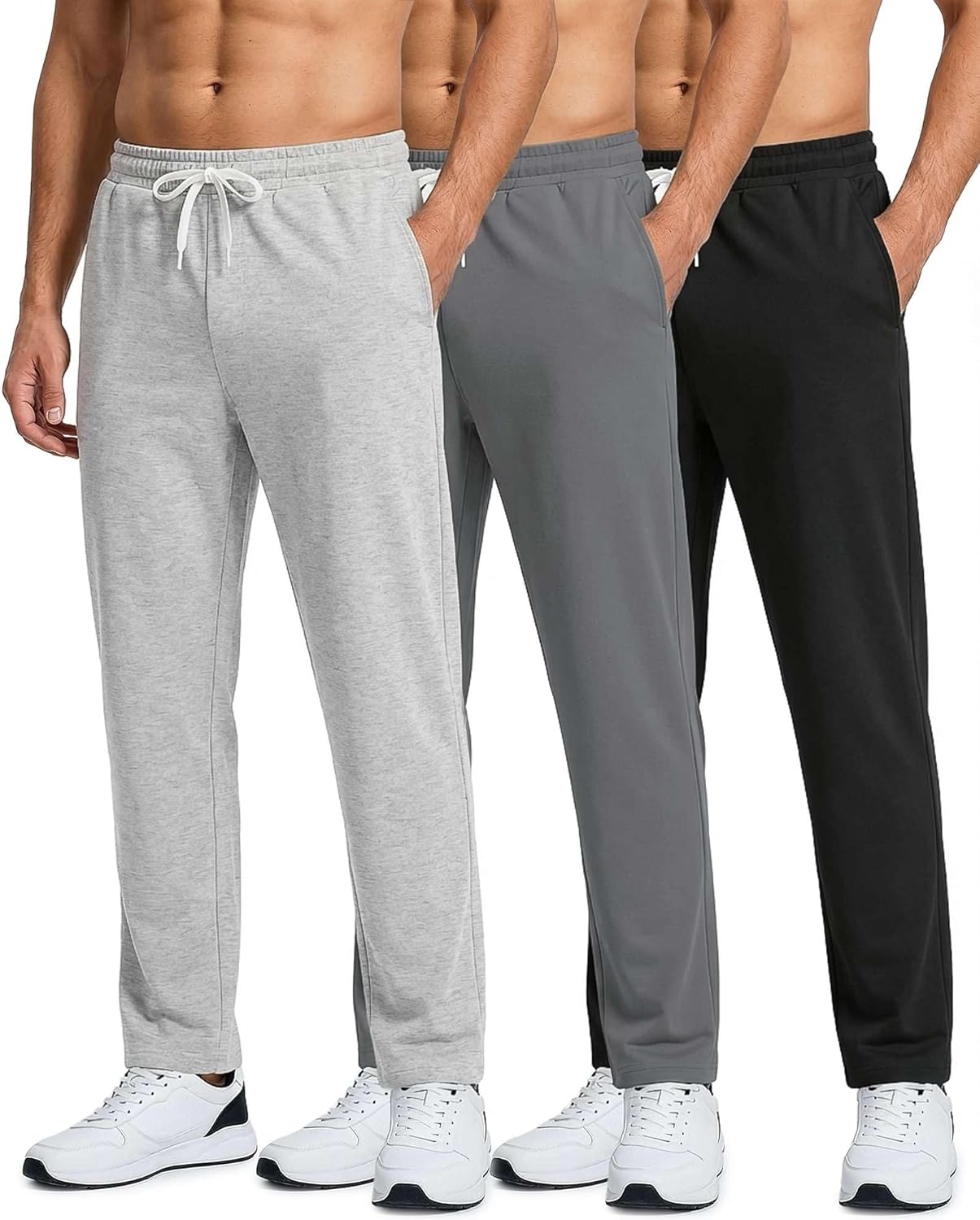 Real Essentials Men's French Terry Sweatpants - 3 Pack of Casual Lounge Pants with Pockets