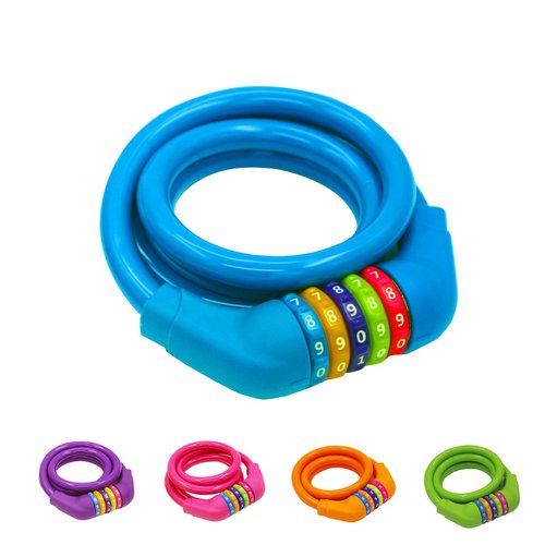 IDEALUX Bike Locks Cable - 4 Feet Resettable Cable Lock - Self Coiling 5 Digit Combination Bicycle Lock (Blue) …