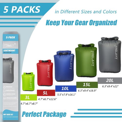Frelaxy Ultralight Dry Bag 3-Pack | Keep Gear Dry for Hiking, Camping & Kayaking