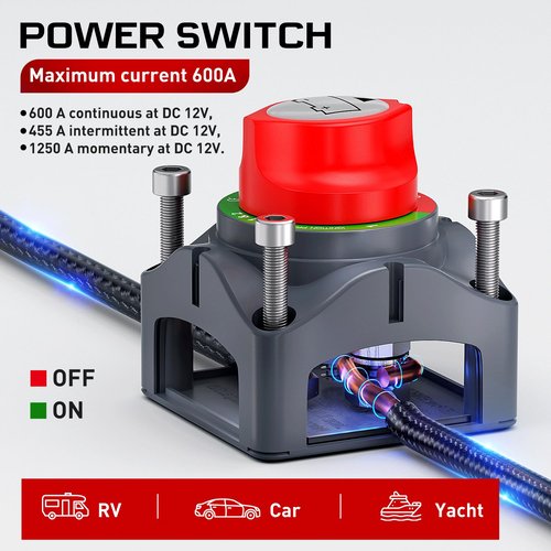 Nilight 600A Battery Switch - Heavy Duty 12V/24V/48V Power Cut Master Disconnect for Trucks & RVs
