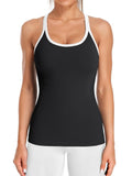 ATTRACO Women Workout Tank Tops Seamless Yoga Top with Built in Bra Colorblock Black L