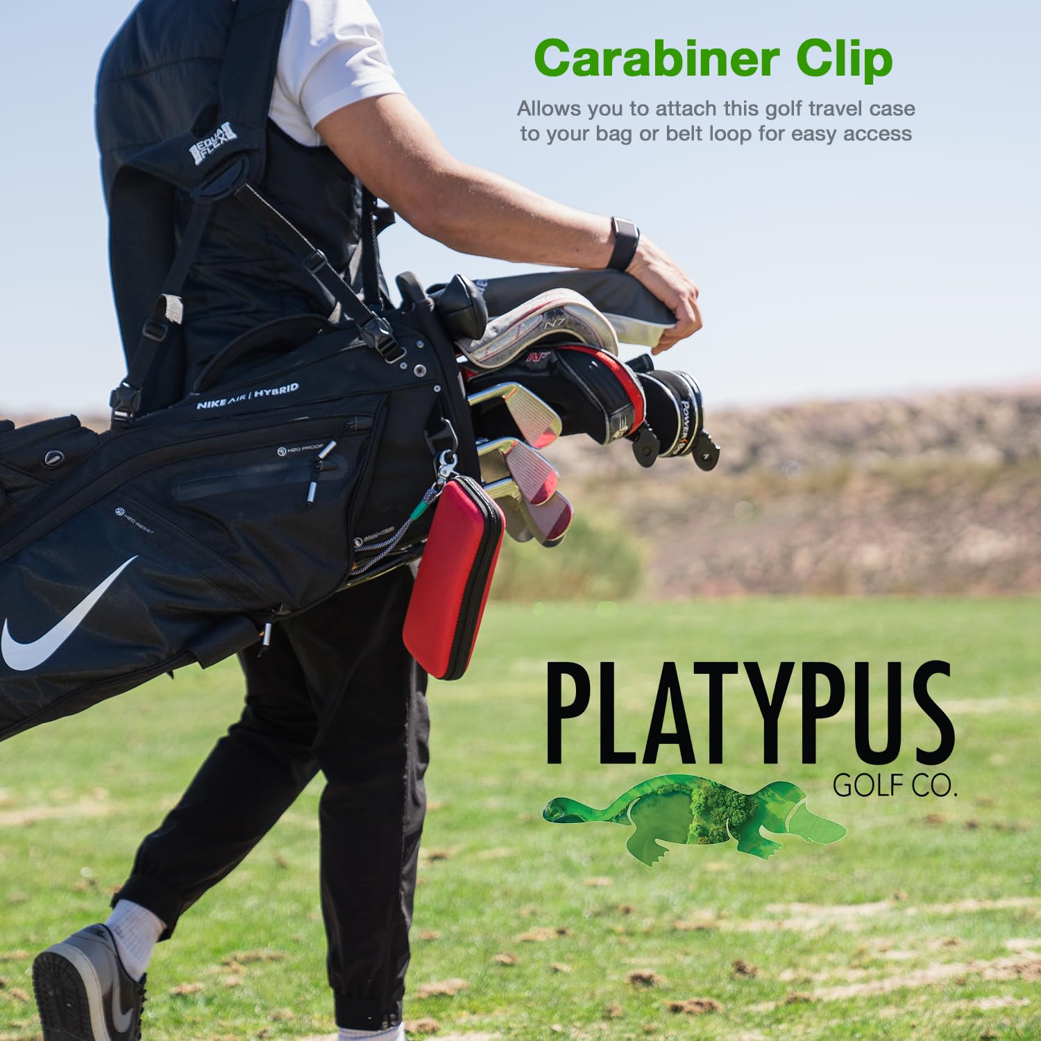 Platypus Golf Co. Golfing Caddie EVA Travel Case Organizer - Hand Reversible Hinging Glove Shaper & Holder, Mesh Pocket & Storage Slots, Golfers Cases for Men & Women