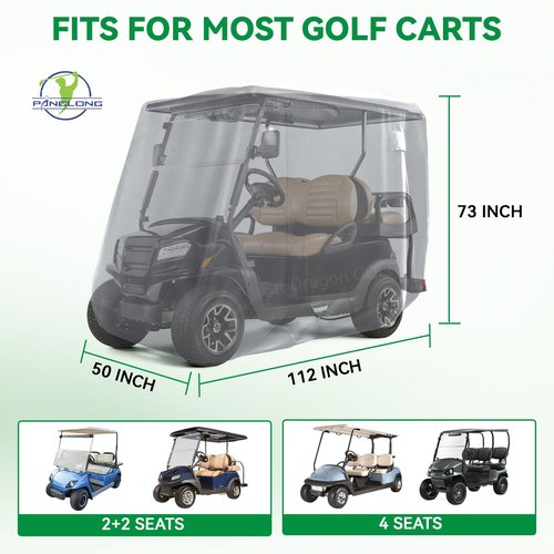 Panglong Heavy Duty Golf Cart Cover-620D Gray, Oxford Fiber Waterproof Golf Cart Cover-Three Zipper Doors-Performance with Water/Wind/Sunproof, Suitable for Yamaha EZGO Club Car 2/4 Seats Cart