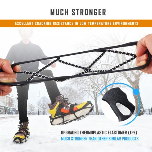 MATTISAM Ice Cleats for Walking on Ice Snow Grips Crampons Traction for Shoes Boots, Anti-Slip Portable Flexible Footwear for Climbing Hiking Fishing Outdoor Running with Storage Bag and 2 Straps