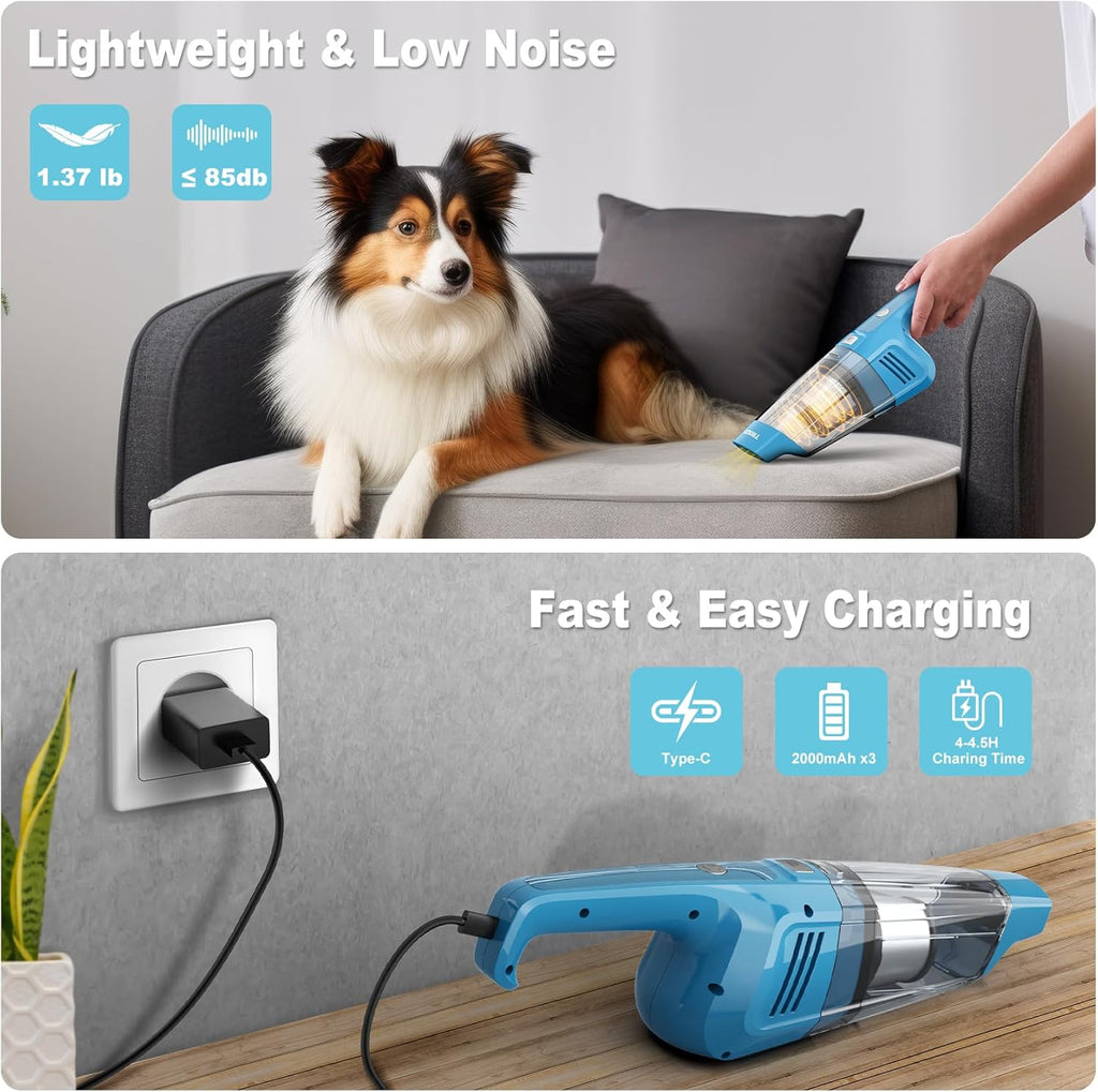 TROIZO Cordless Handheld Vacuum - 14500PA Powerful Suction & Brushless Motor | Portable for Home & Car