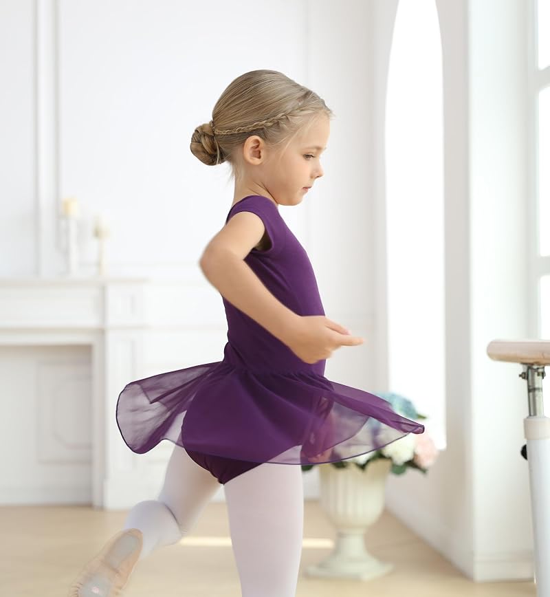 Deep Purple 6-8 Years Toddler Ballet Leotard with Skirt Set — Short Sleeve Dance Outfit