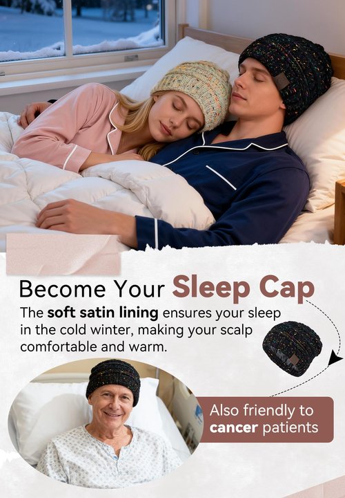 Zando 4 Packs Satin Lined Beanie for Women Men Teen - Warm Winter Hats with Hair Protection Windproof Knitted Silkly Lined Thick Beanies Sleep Cancer Cap One Size Black & Light Grey & White & Pink