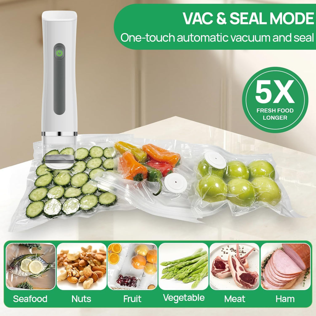 Skiennix Vacuum Sealer - Compact Handheld Food Preservation Machine | Portable with 30 Reusable Bags