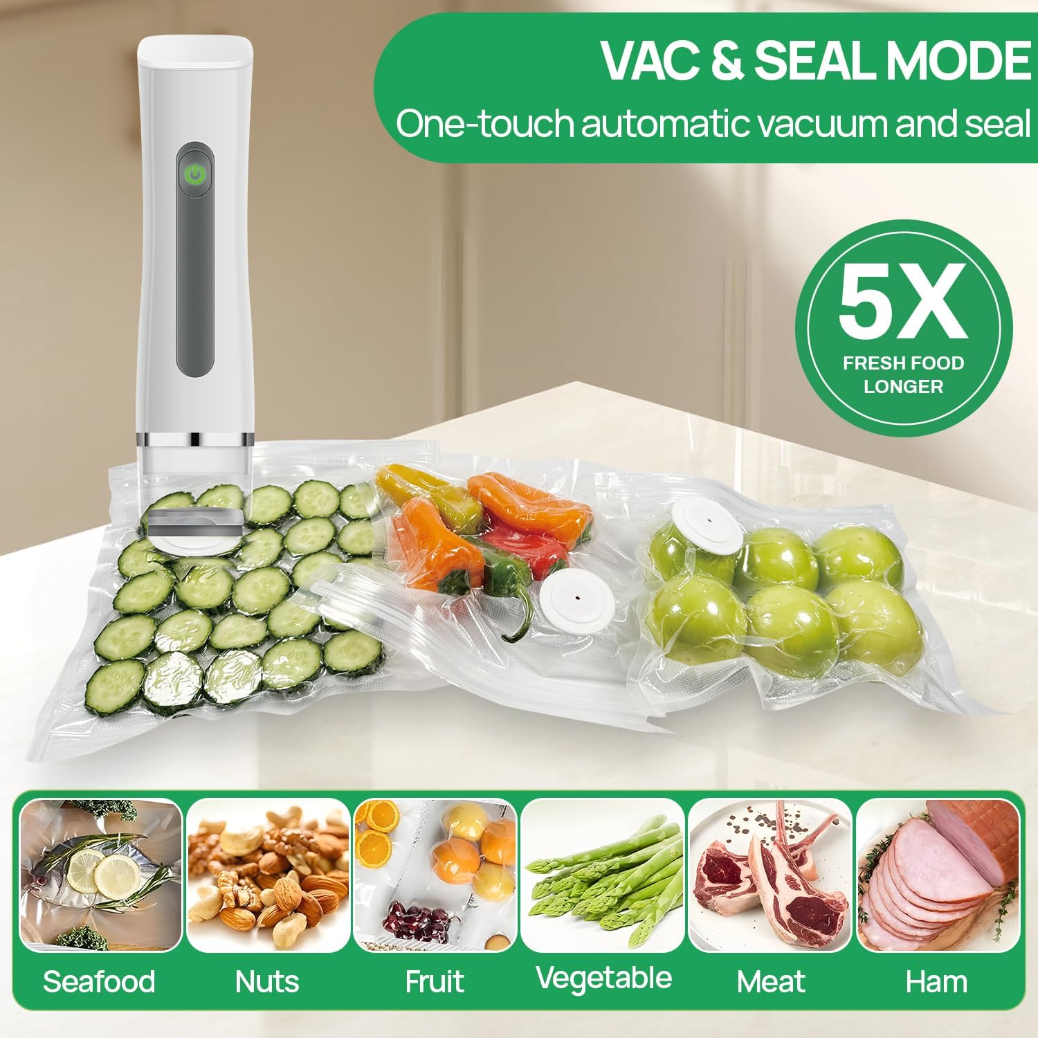 Skiennix Vacuum Sealer - Compact Handheld Food Preservation Machine | Portable with 30 Reusable Bags