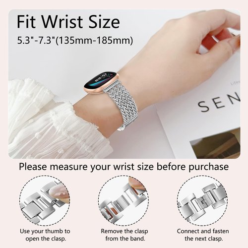Alociaga Metal Band Compatible for Fitbit Versa 4/Sense 2/Versa 3/Sense, 22mm Dressy Stainless Steel Chain Strap Designer Wristband (Sliver)