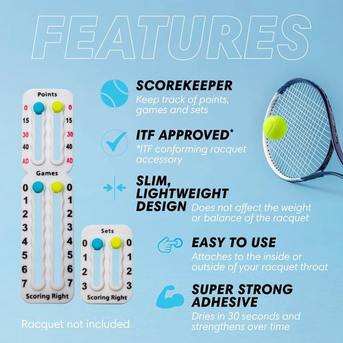 Scoring Right Portable Tennis Racket and Padel Scorekeeper, Easily Mounted Small Score Board to Keep Score of Points, Games, and Sets, Lightweight Mini Score Keeper, 1.9g, White, 2 Pack