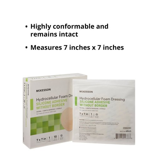McKesson Hydrocellular Foam Dressing, Sterile, Silicone Adhesive Without Border, 7 in. x 7 in., 10 Count, 1 Pack