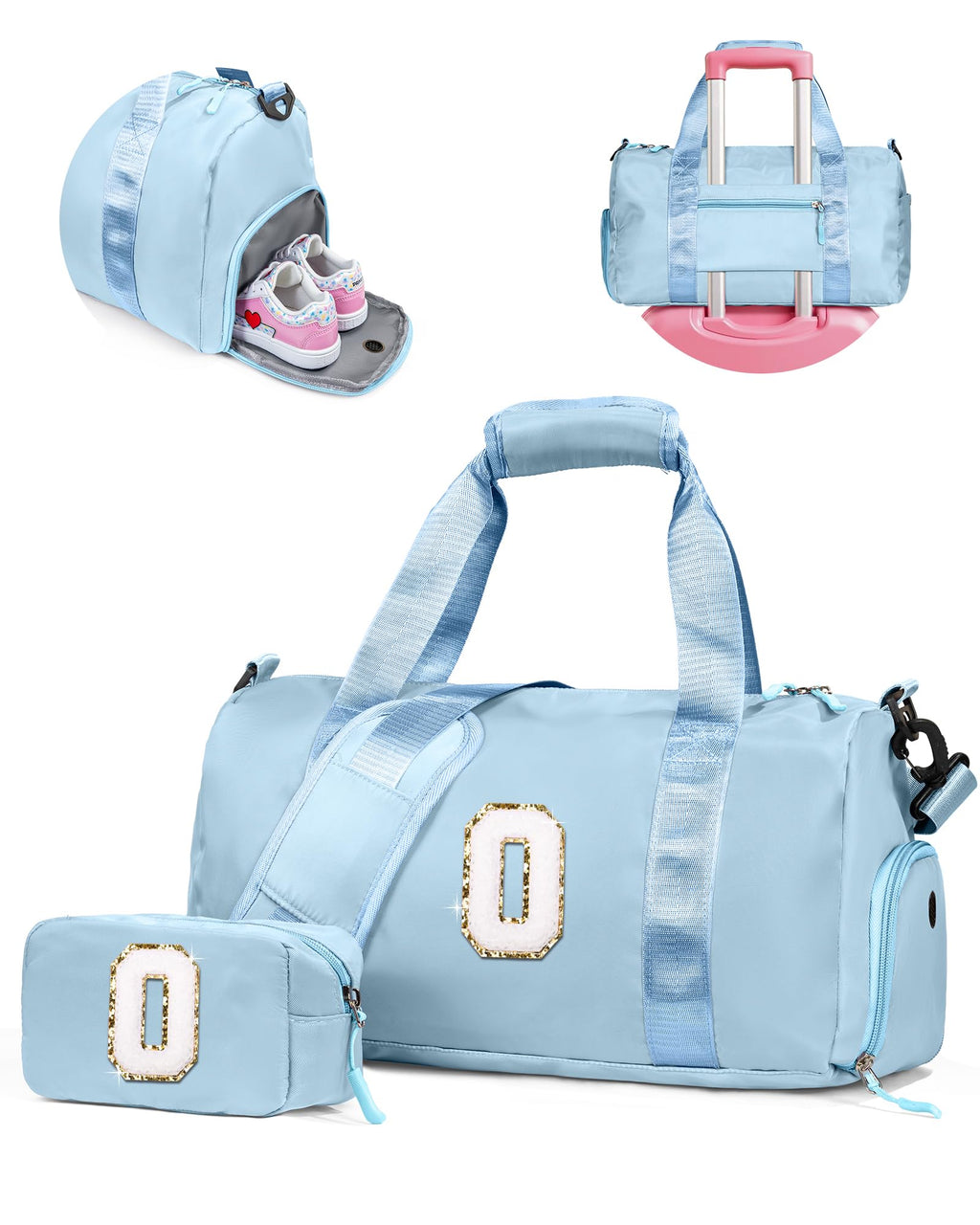 Vogewood Gifts for 5 Year Old Girls-Girl Gym Bag with Shoe Compartment, Kid Personalized Weekender Overnight Bags, Initial Travel Tote with Makeup Pouch, Gift Ideas for Niece Sister (Letter O)