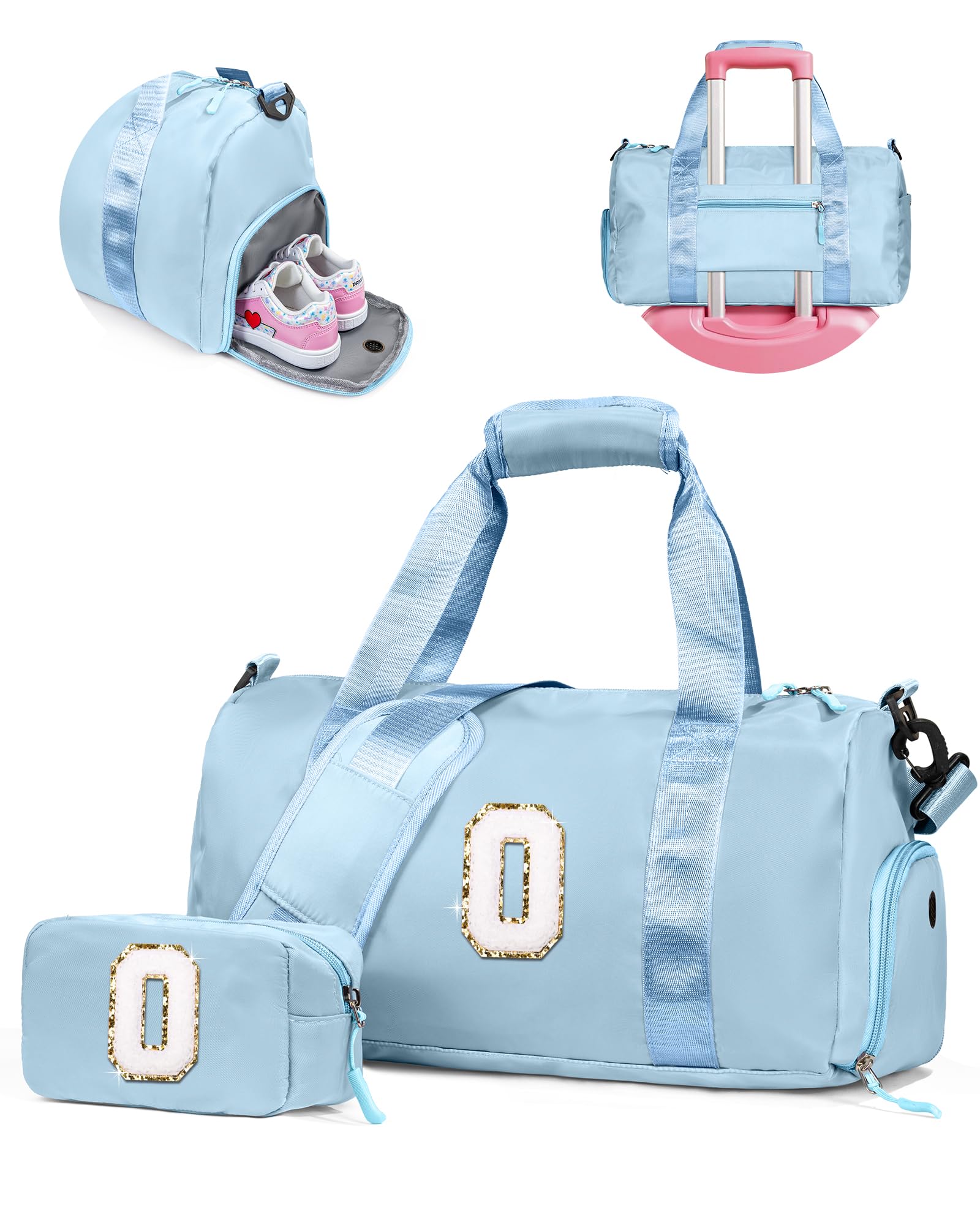 Vogewood Gifts for 5 Year Old Girls-Girl Gym Bag with Shoe Compartment, Kid Personalized Weekender Overnight Bags, Initial Travel Tote with Makeup Pouch, Gift Ideas for Niece Sister (Letter O)