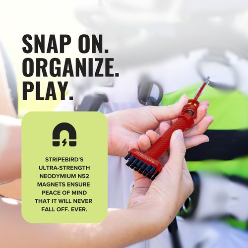 Stripebird - Magnetic Golf Club Brush Groove Cleaner (Red) - Detachable - Premium Nylon Bristles - Golf Bag Accessories - Cleaner Brush - Golf Accessories - Golf Ball Cleaner Tool