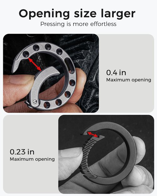 IUMIUN Titanium Circle Small Keychain Carabiner Clip with 2pcs 25mm/1inch Stainless Steel Key Rings, Quick Release Keychain for Men, Multi-Hole Design