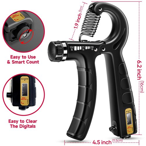 FitBeast Hand Grip Strengthener Workout Kit (5 Pack), 2 Forearm Grip Adjustable Resistance Hand Gripper, Finger Stretcher, Grip Ring & Stress Relief Grip Ball for Athletes, Black