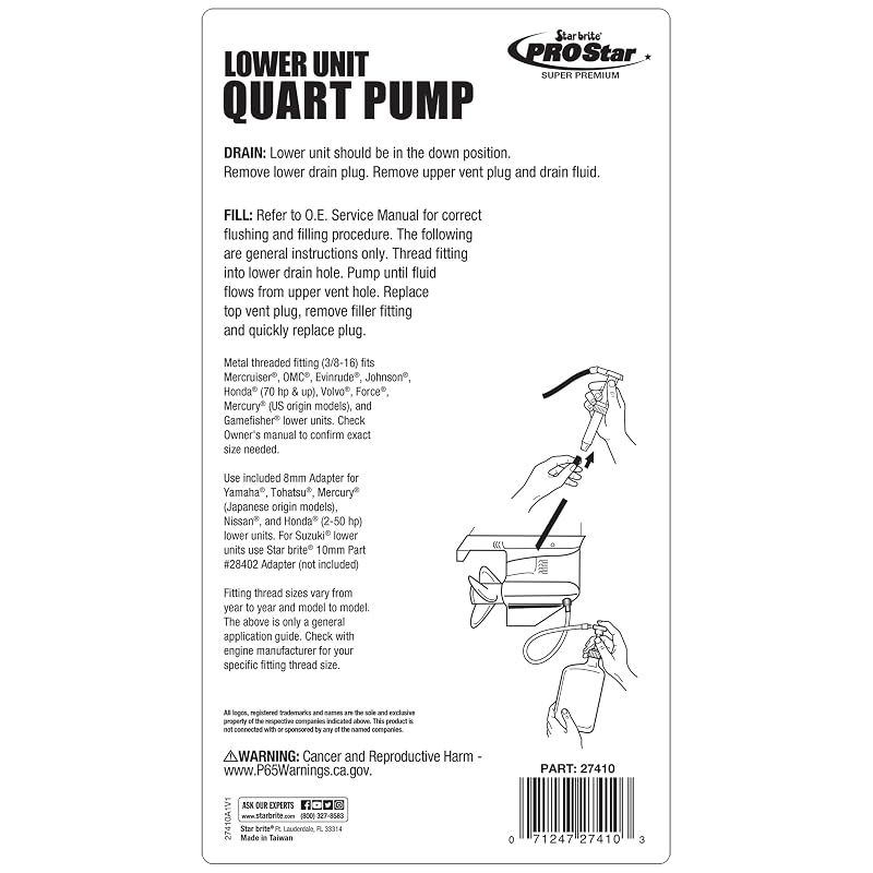 Lower Unit Pail Pump for Marine Engines - Heavy-Duty, 96in Hose, 3/8"-16 Fitting