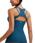 RUNNING GIRL Workout Tank Tops with Built in Bras for Women,Compression Shirt Strappy Back Athletic Yoga Tops (BX2696 Navy Blue.L)