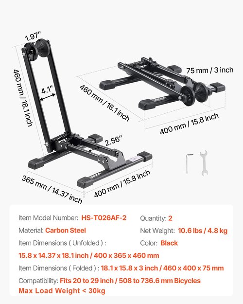 VEVOR Bike Racks 2 Pack, Fits 20 to 27 Inch Mountain & Road Bikes, Alloy Steel Rust-Resistant Bike Floor Stand Rack, Foldable Bicycle Stand for Entryway, Garage, Home Bikes Parking & Storage, Black