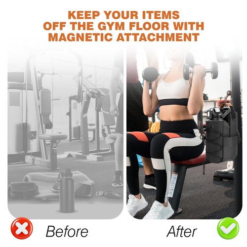KITCHLYNE Magnetic Gym Bag for Men and Women with 64OZ Water Bottle Holder & 4 Powerful Magnets, Small Crossbody Duffel Pouch for Sports Work Travel Fitness Gym Bags