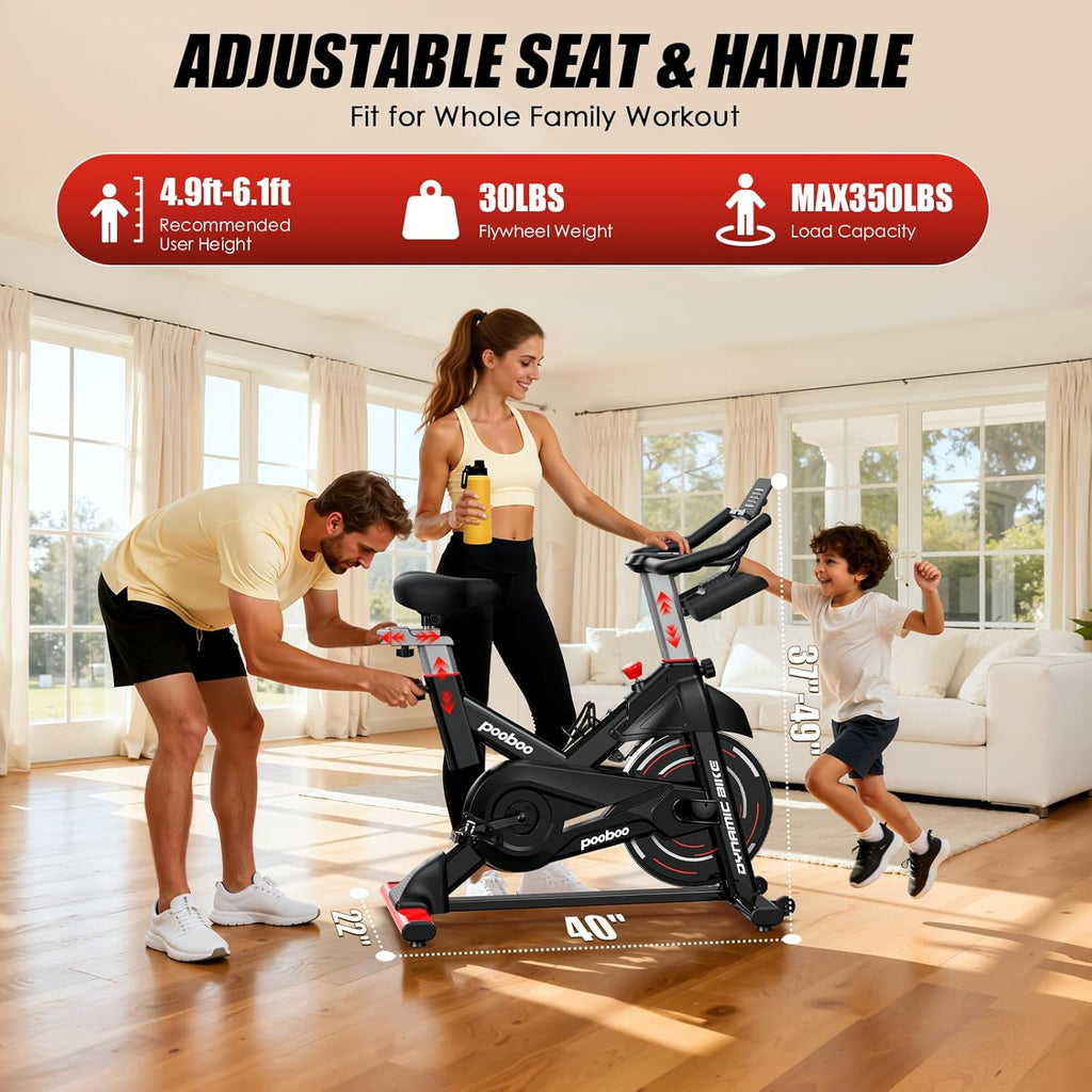 Pooboo Exercise Bike - Adjustable Magnetic Resistance | Silent Belt Drive for Home Cardio, 350lbs Capacity
