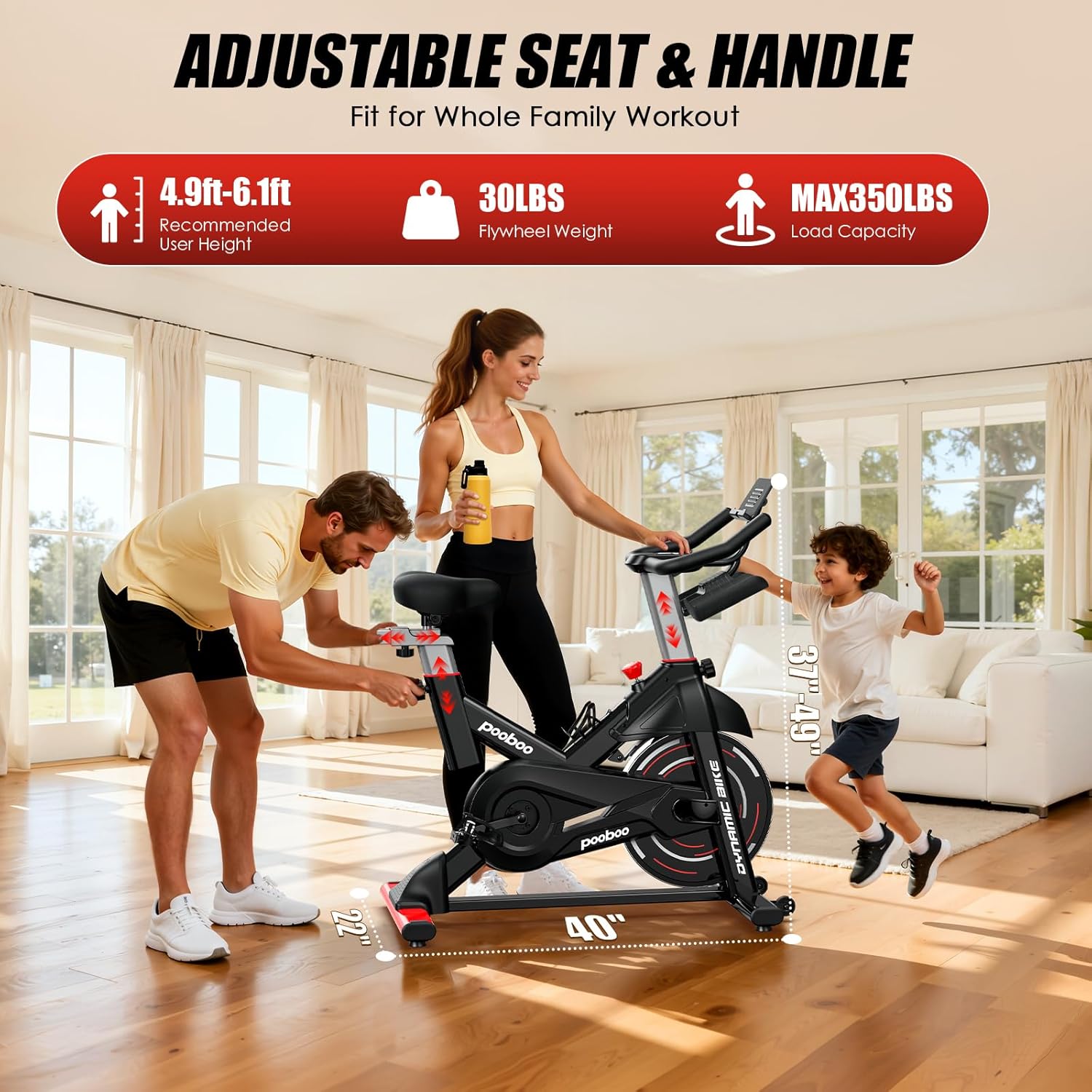 Pooboo Exercise Bike - Adjustable Magnetic Resistance | Silent Belt Drive for Home Cardio, 350lbs Capacity