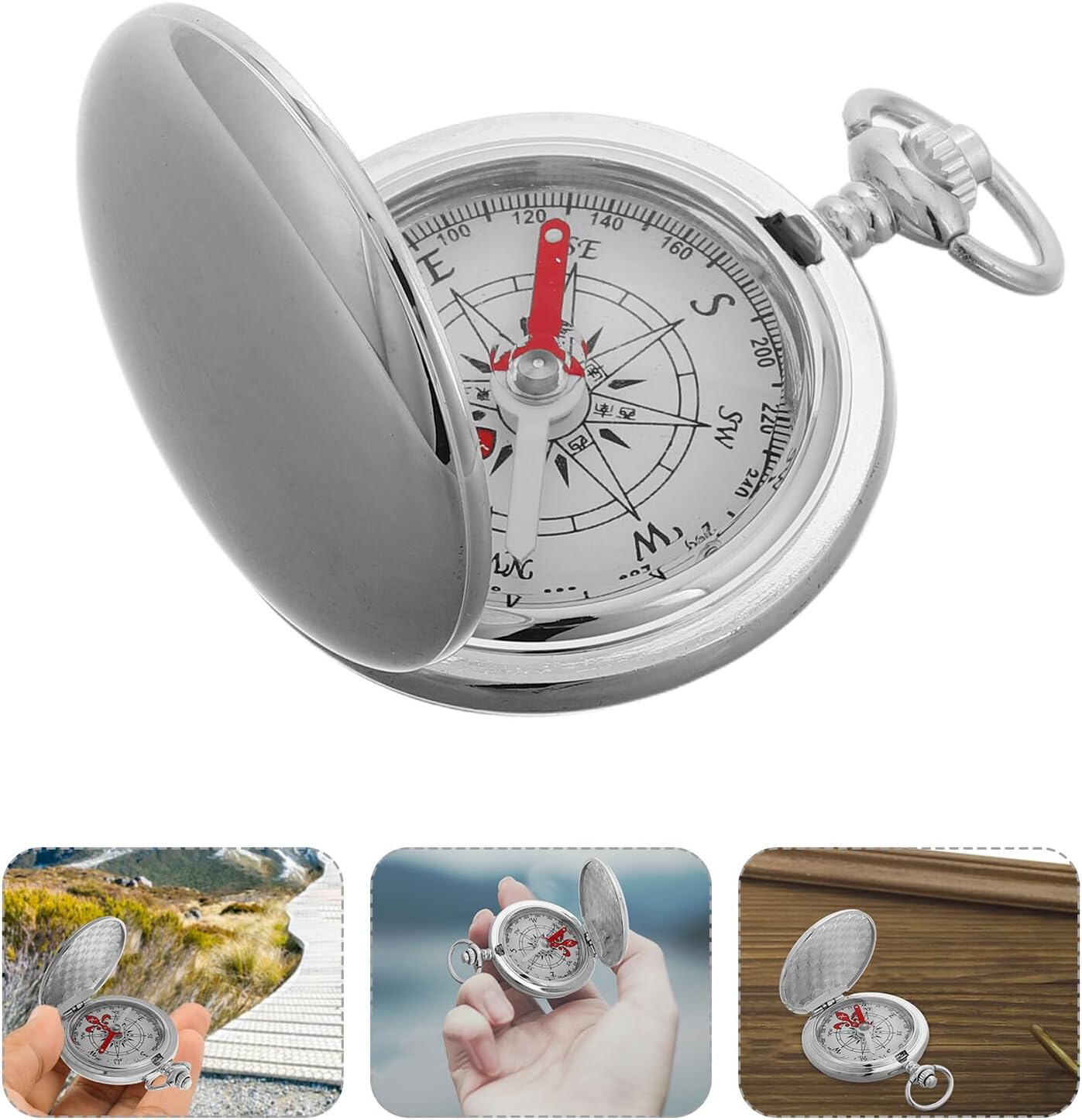 Skiennix Luminous Pocket Watch Compass - Vintage Flip Cover for Outdoor Navigation | Silver Zinc Alloy