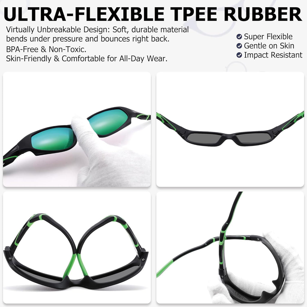 Skiennix Kids Baseball Sunglasses - Unbreakable Polarized Sports Shades with Strap for Ages 4-12