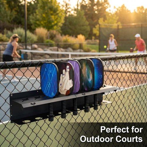 ZAOBAS Pickleball Paddle Rack, Wall or Fence Mounted Organizer Holds 4/8/12 Paddles, Expandable Design for Indoor/Outdoor (2 SET)
