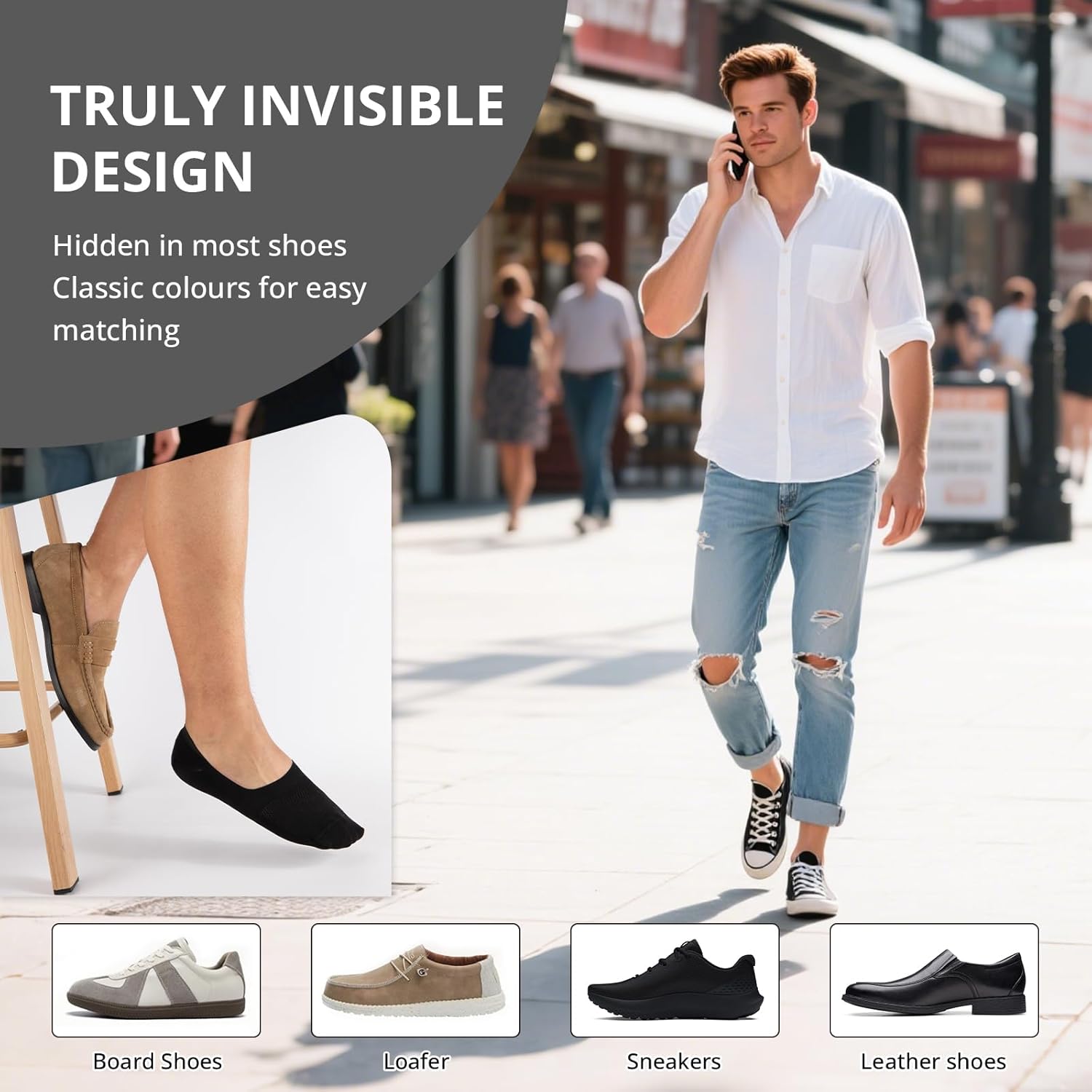 Cooplus No Show Socks for Men - Non-Slip Low Cut Cotton Invisible Design | 8 Pairs