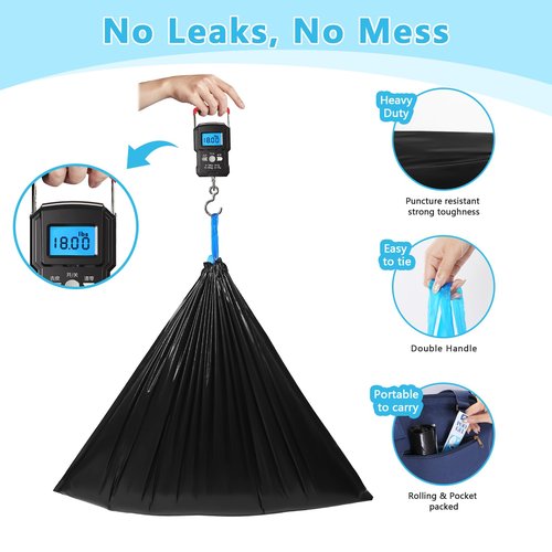Portable Toilet Bags Poo Waste Gel Set, 30 Count 10 Gal Camping Toilet bags with drawstring and 30 Pack 0.53 Oz each Pee Powder for Portable Camping Toilet fit for Traveling, Outdoor Activities