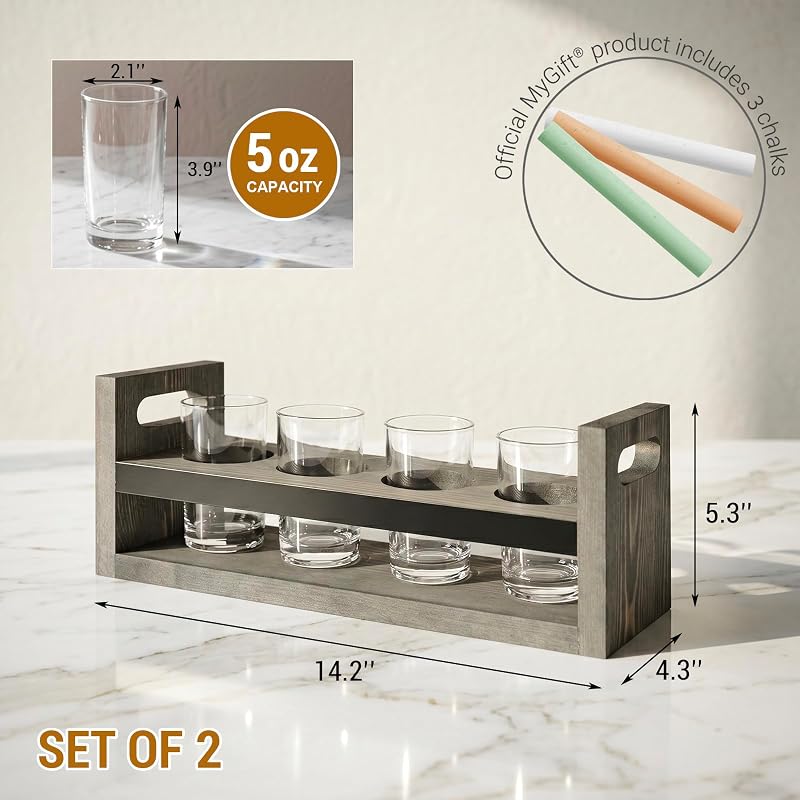 MyGift Vintage Gray Beer Flight Sampler Tray Set of 2 - 4 Glass Holders