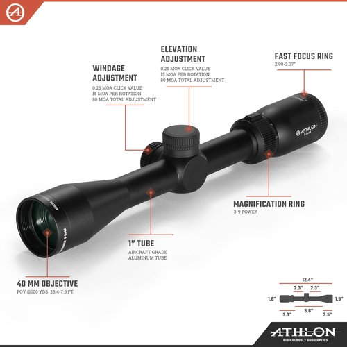 Athlon Optics Forerunner Rifle Scope (Center X Reticle, 3-9x40 SFP)