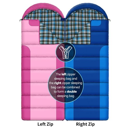 Sleeping Bags for Adults Teens Cold Weather &Warm, 3 Seasons, Cotton Flannel Liner Sleeping Bag, Lightweight Compact Camping Essentials Equipment, Hiking, Outdoor, Travel(T-Shaped) (Double Pink)