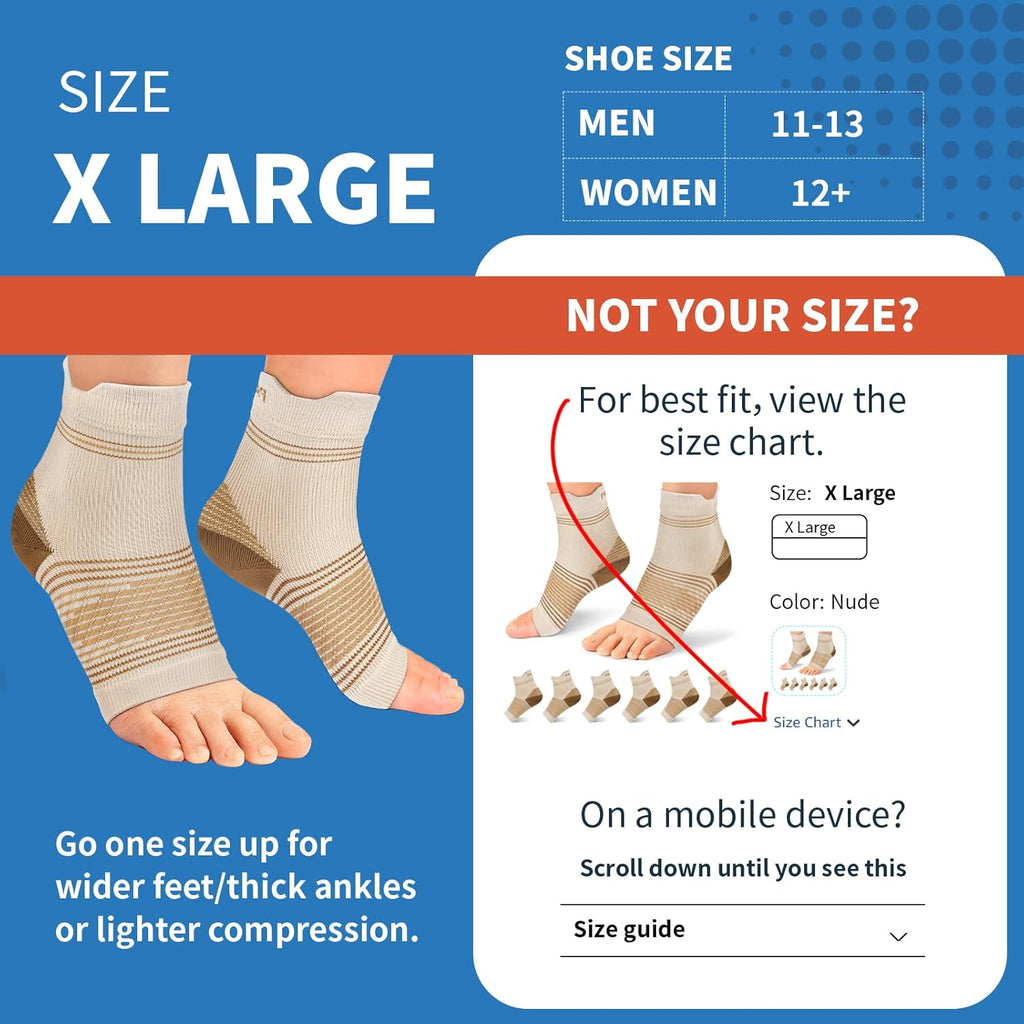 Skiennix Plantar Fasciitis Socks - Compression Ankle Brace with Arch Support for Pain Relief | Nude, X-Large