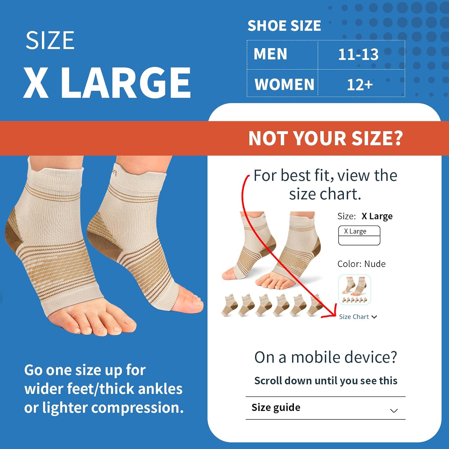 Skiennix Plantar Fasciitis Socks - Compression Ankle Brace with Arch Support for Pain Relief | Nude, X-Large